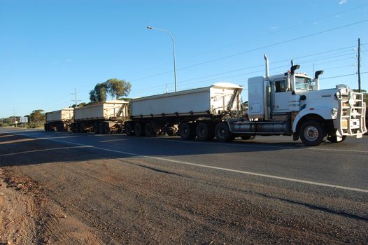 Road train in mining town, Australia