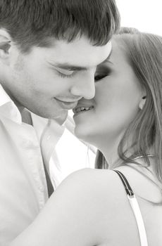 monochrome picture of couple in love over white