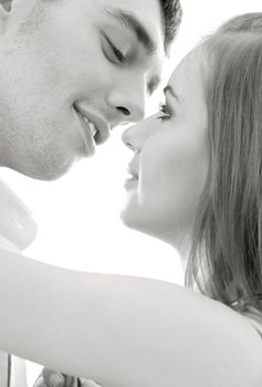 monochrome picture of couple in love over white