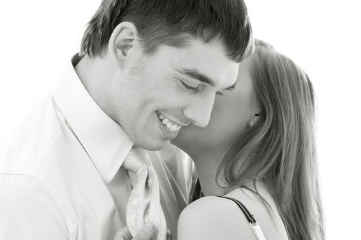 monochrome picture of couple in love over white