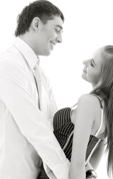 monochrome picture of couple in love over white