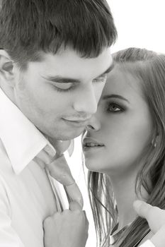 monochrome picture of couple in love over white