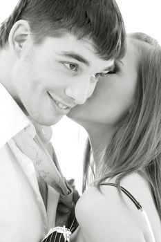 monochrome picture of couple in love over white