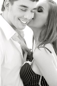 monochrome picture of couple in love over white