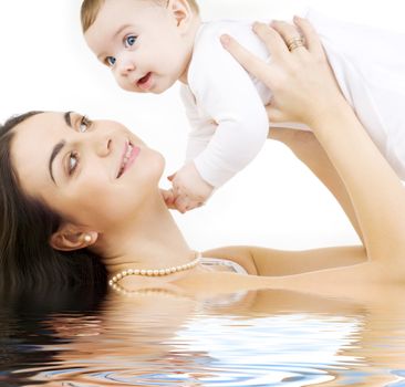 picture of happy mother with baby in water