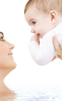 picture of happy mother with baby in water