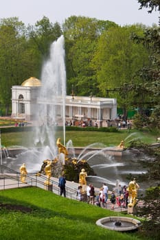 Fragment of  fountain in  lower park, Peterhof, Russia.