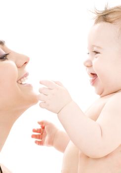 picture of happy mother with baby boy (focus on baby)