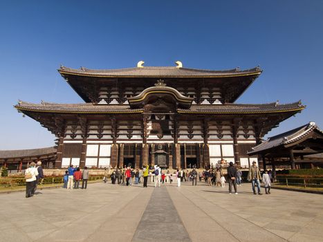 Main Hall of Todaiji Temple in Nara, Japan. The world's largest wooden building and world heritage site.
