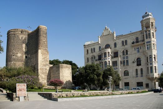 central baku azerbaijan with maidens tower landmark