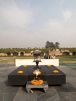 RAJ GHAT, DELHI, INDIA - NOV 5, 2009: Raj Ghat, Delhi is a memorial to Mahatma Gandhi that marks the spot of his crematio.