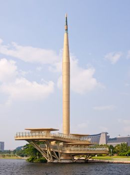 PUTRAJAYA, MALAYSIA - MAY 24: Millennium Monument or Monumen Alaf Baru is a national monument in Putrajaya, Malaysia on May 24, 2008. This monument is 68m tall and constructed of solid metal structures. 
