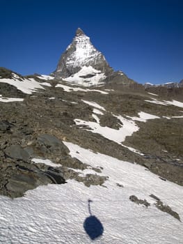 Matterhorn the Switzerland symbol viewed from the gondola to Matterhorn glacier paradise