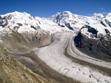 The Gorner Glacier (Gornergletscher) is the second largest glacier in the Alps, Switzerland