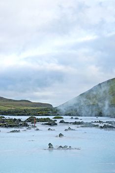 blue lagoon volcanic landscape near reykjavik iceland