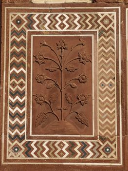 Details of sandstone carving at Taj Mahal, Agra, Uttar Pradesh, India