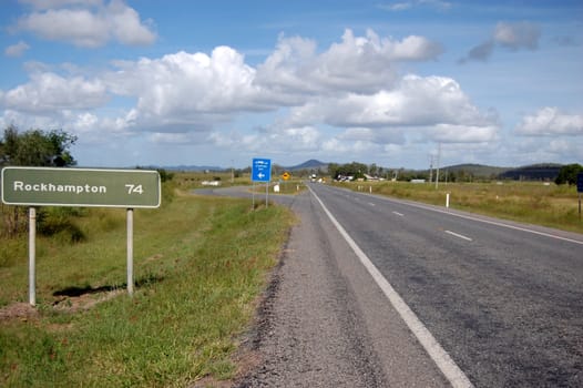 Road sign at the highway to Rockhampton