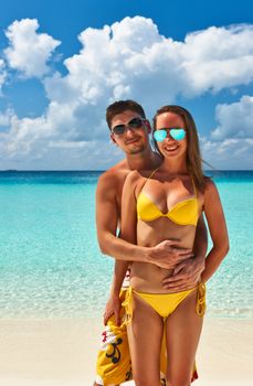 Couple on a tropical beach at Maldives