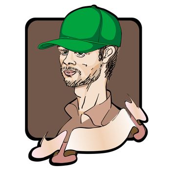 portrait of a man with a green cap, clip art