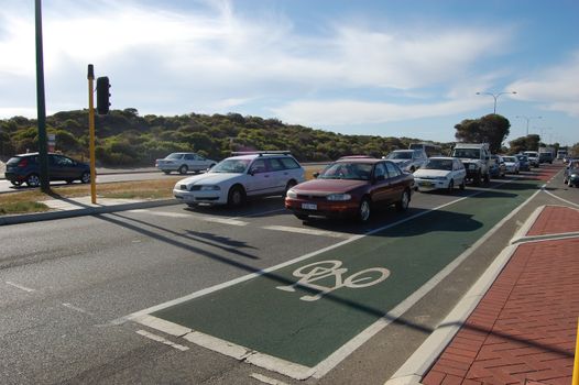 Road with bycicle line, Perth, Western Australia