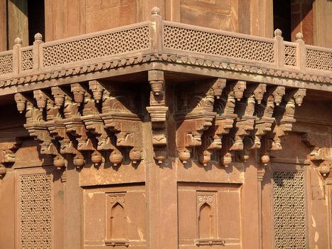 Sandstone carving at Diwan-i-khas in Fatehpur Sikri, Agra, Uttar Pradesh, India