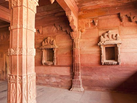 Beautiful carving sandstone in a room of Fatehpur Sikri, Agra, Uttar Pradesh, India