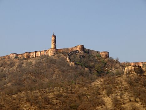 Jaigarh Fort located on hte peak of Aravalli range of hills, Jaipur, India