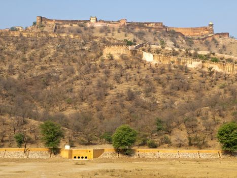 Jaigarh Fort in Jaipur and the dried up of Maota Lake in winter, Rajasthan, India