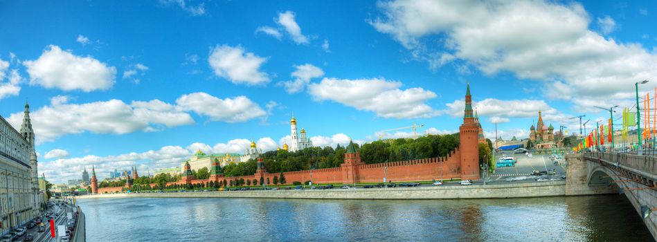 Overview of downtown Moscow with Kremlin on sunny day