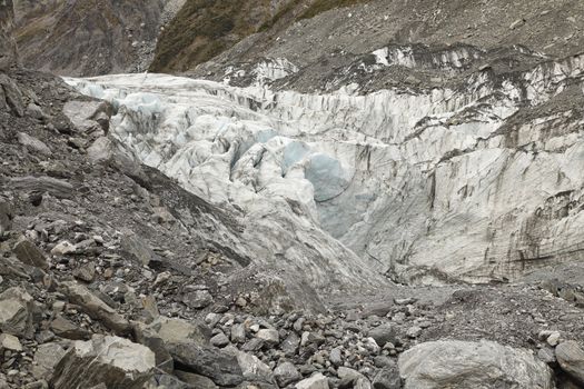 Shrunk of Fox Glacier in New Zealand from global warming