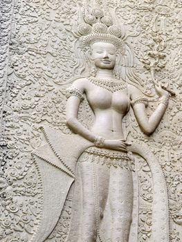 Details of Apsara carving on the corridor of Angkor Wat, Cambodia