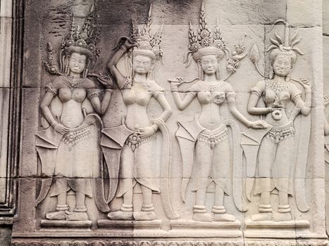 Details of Apsara carving on the wall of Angkor Wat, Cambodia