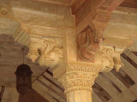 Elephant statue on the pillar in most rooms of Amber Fort, Jaipur, Rajasthan, India