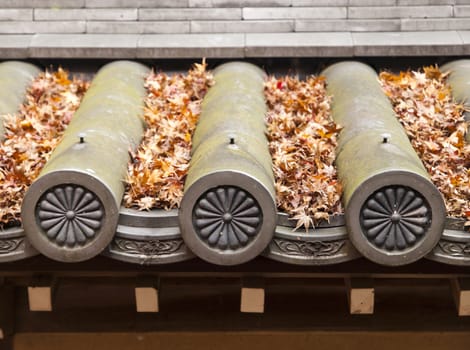Details of the japanese temple roof in autumn