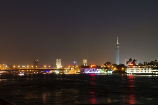 nile riverside by night in cairo egypt