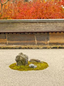Famous rock garden of Ryoan-ji Temple in autumn, Kyoto, Japan