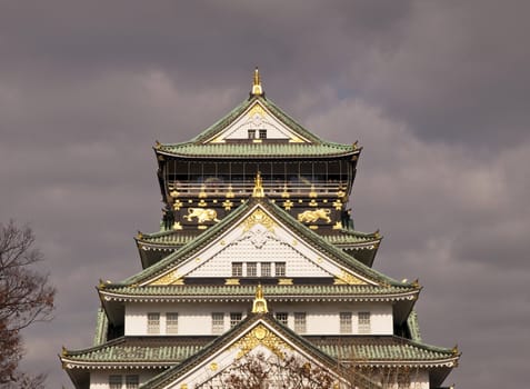 Osaka castle and the cloud before rain.