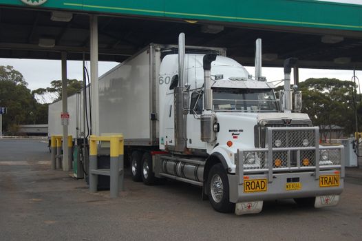 Road train at the gas station, Western Australia