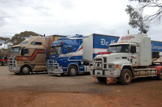 Trucks parking in outback, Western Australia