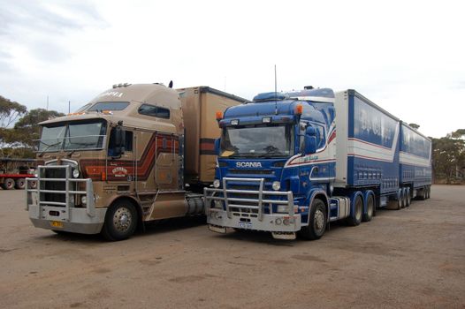 Trucks parking in outback, Western Australia