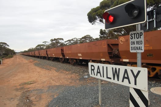 Train crossing highway in Western Australia