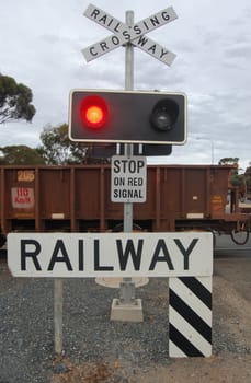 Train crossing highway in Western Australia