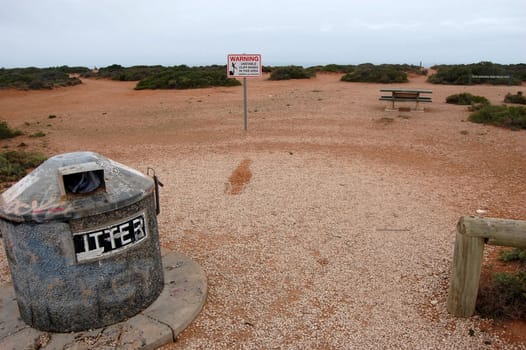 Rest area in desert near highway, Australia