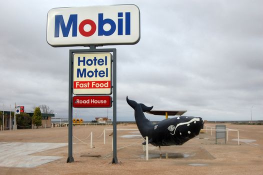 Whale statue at roadhouse in Australian outback