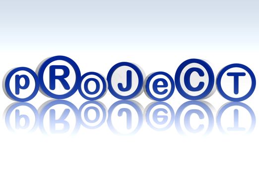 3d blue white circles with text project