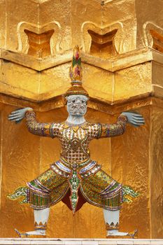 Tired Giant carry some part of golden pagoda in Thailand on its back 