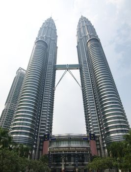 Twin towers of The Petronas Towers, Landmarks of Kuala Lampur, capital of Malaysia