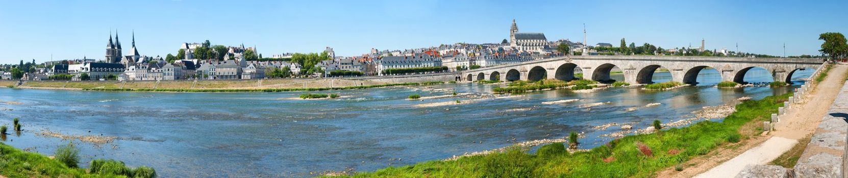 Panorama of Blois in Loire Valley with bridge, France