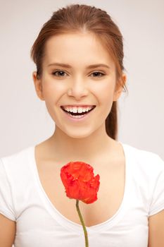 picture of beautiful woman with red flower