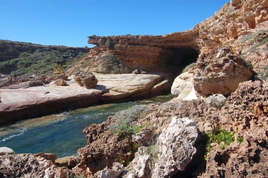 Cave and cliffs, blue ocean, South Australia